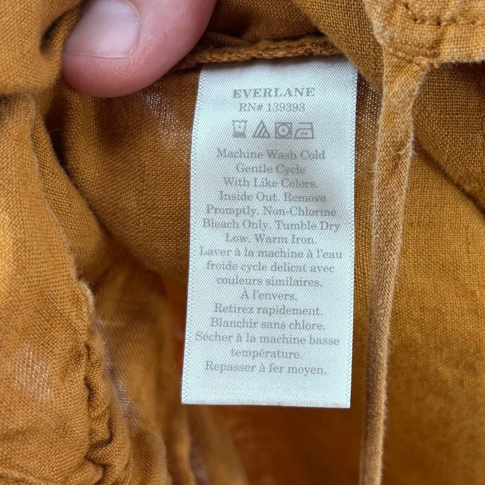 Everlane The Shoestring 100% Linen Apron Jumpsuit Womens S Brown Elastic Waist